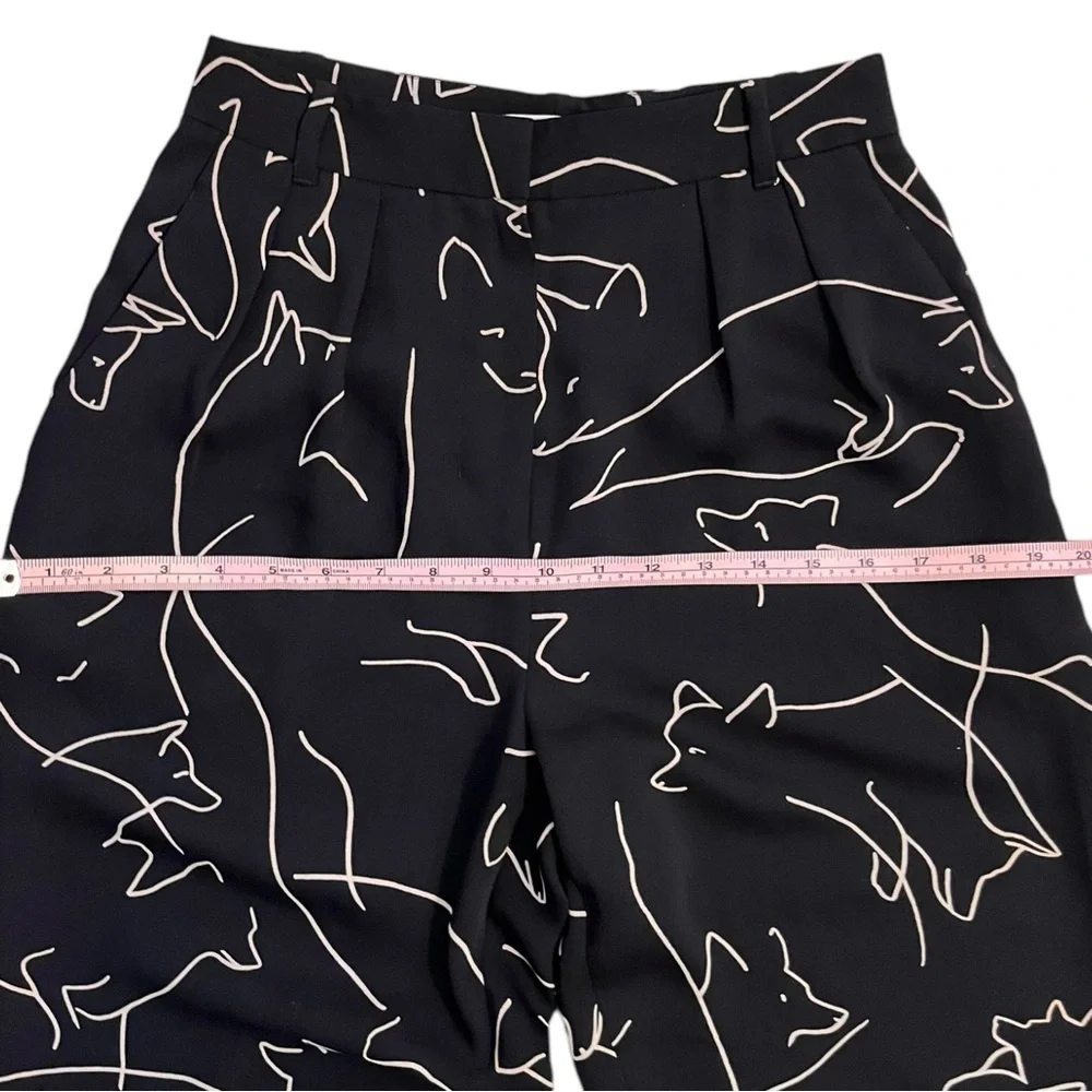 Babaton Pants Fox Print Sz 2 Black Tan Classic Baggy Fit Tapered Leg Aritzia - Picture 13 of 16